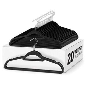 Zober Premium Velvet Suit Hangers w/ Tie Bar, Black- 20 Pack